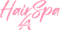 Logo of a hair spa with pink text and a heart symbol.