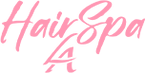 Logo of a hair spa with pink text and a heart symbol.
