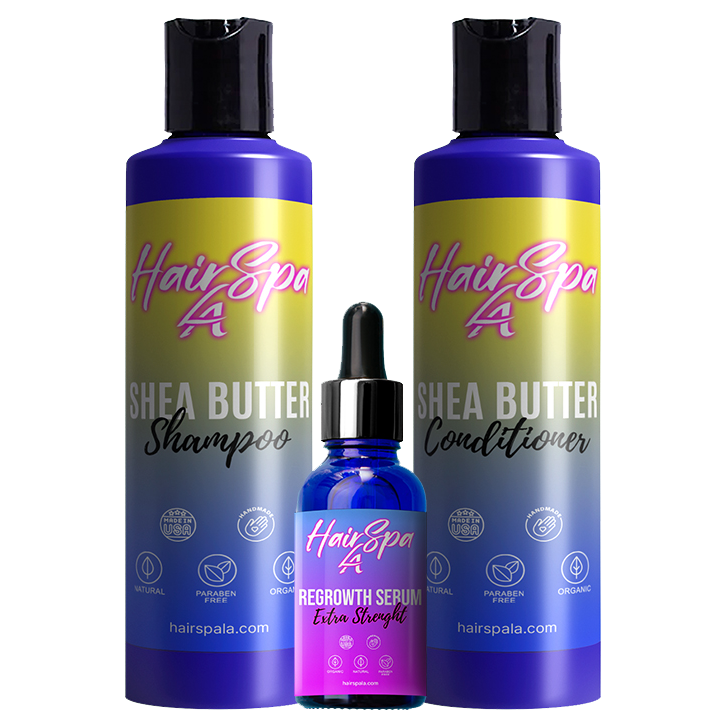 Shea Butter Shampoo And Conditioner + Extra Strength Regrowth Hair Serum
